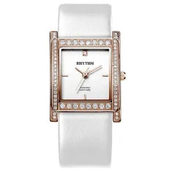 Rhythm L1204L03 White Square Analog Dial Sapphire Glass Watch