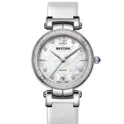 Rhythm L1504L01 White Leather Analog Dial Ladies Dress Watch