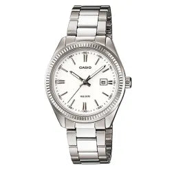 Casio LTP-1302D-7A1V White Analog Silver Chain Ladies Watch
