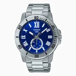 Casio MTP-VD200D-2B Silver Chain Blue Analog Men’s Gift Watch