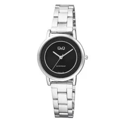 QQ QB99J208Y Silver Chain Simple Black Analog Dial Ladies Wrist Watch