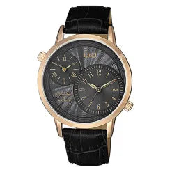 Q&Q QZ22J105Y Dual Display Black Leather Men’s Stylish Watch