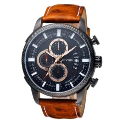 Rhythm SI1607L03 Brown Leather Chronograph Watch For Men’s