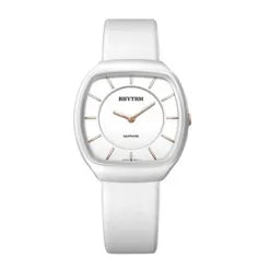 Rhythm C1302L01 White Leather Analog Dial Ladies Wrist Watch